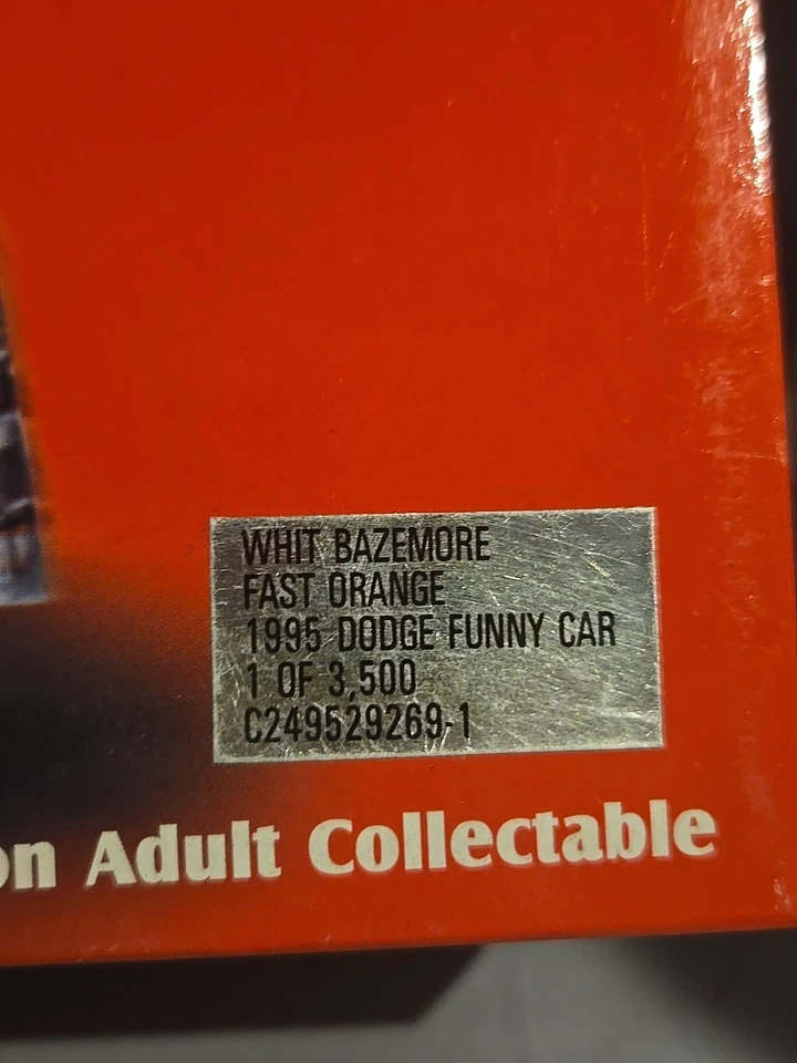 *LEER*ACCIÓN 1995 DODGE FUNNY CAR WHIT BAZEMORE FAST NARANJA ESCALA 1:24 *DAÑADO* Foto 2 de 4