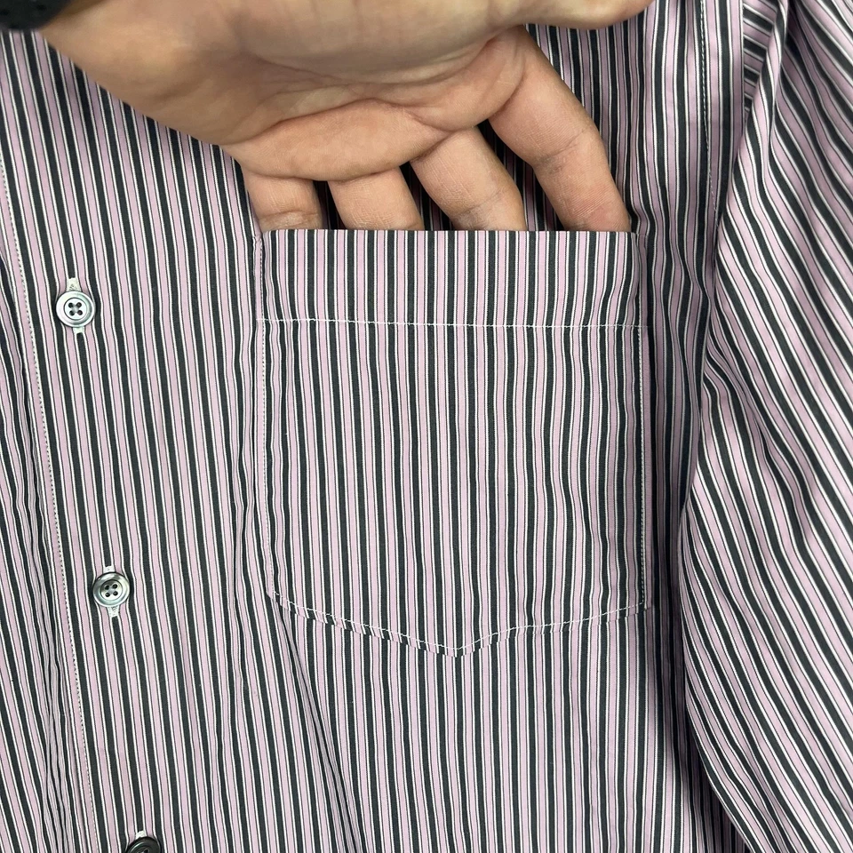 Ermenegildo Zegna Shirt Mens Medium Pink Black Striped Button Down Long Sleeve - Image 4 of 4