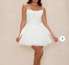 NWT Brielle Bow Satin Mini Dress White Fashion Nova Party Bride Sz M Strapless
