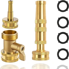 Heavy-duty brass hose nozzle 3-piece set,adjustable nozzle spray, with valve con