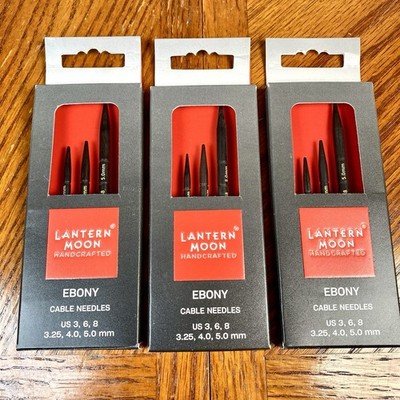 Lot of 3 ~ Lantern Moon ~ Ebony Cable Needles ~ US 3,6,8 / 3.25mm, 4.0mm, 5.0mm