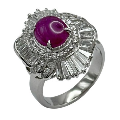 *NB Unbeheizter Stern Rubin Ring Rubin Diamant Pt900 US#6-1/4 P0073831