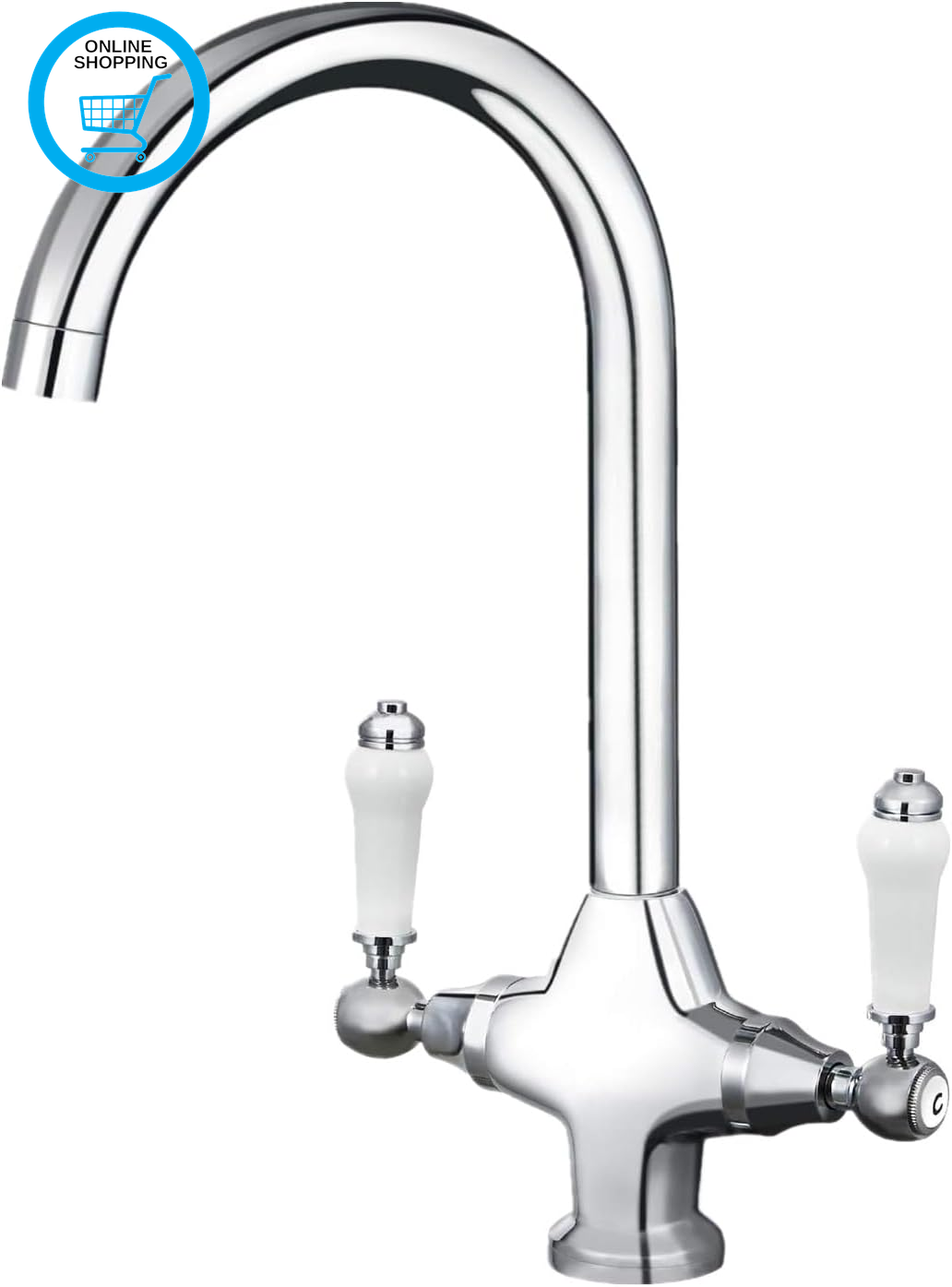 Traditional Kitchen Sink Mixer Tap with Ceramic Dual Lever, Monobloc Victorian S
