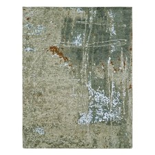 7'10"x10'2" Beige Pure Wool Abstract with Galaxy Design Hand Knotted Rug R83134