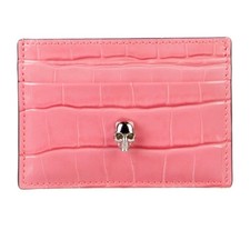 Alexander McQueen Card Holder Pink Croc-Embossed NWT
