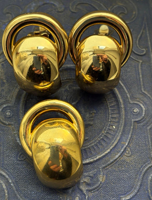 Vintage Grosse Germany Gold Plated Doorknocker Clip On Earrings Set of 3 Pieces