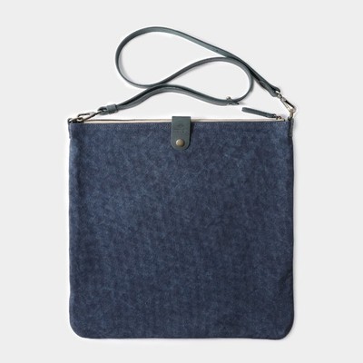 TRAVELER'S Factory Canvas Shoulder Bag M Blue Cotton Leather Made in Thailand