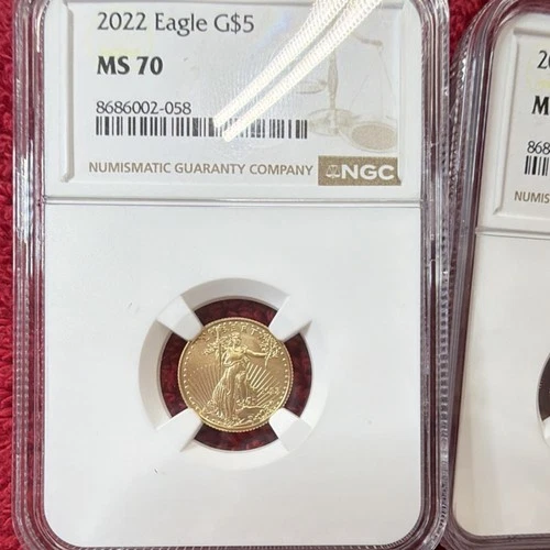 2 U.S. Mint Gold Eagle 2022 $5 1/10 oz MS70 NGC #8686002-058,051