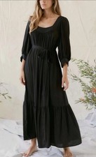 Christy Dawn The Bianca in Noir Black Tie Waist Peasant Maxi Dress XS