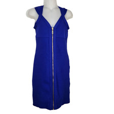 Charlotte Russe Women Mini Dress Small Bodycon Blue Full Front Zipper Sleeveless