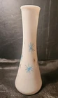 VTG 50's ATOMIC STARBURST MILK GLASS BUD VASE TURQUOISE & GOLD MCM 8.25"