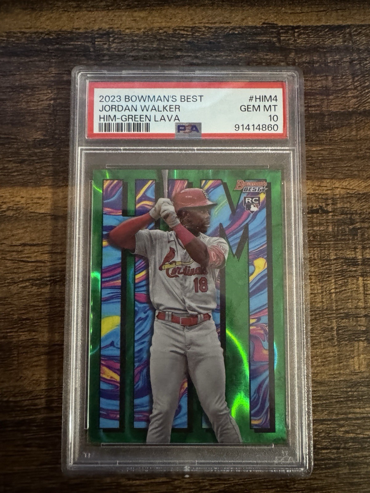 Topps 2023 Bowman's Best Jordan Walker RC HIM-4 Him Green Lava /10 PSA 10 view 1