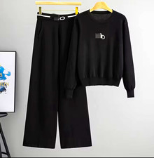 Women s 2-Piece Knit Set Crew Neck Long Sleeve Sweater Wide-Leg Pants