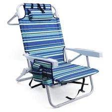 Beach Chairs for Adults Heavy Duty, Compact Portable Lay Flat Stripes-blue&cyan