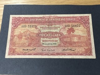 1943 TRINIDAD & TOBAGO $2 DOLLARS SCARCE TYPE/YEAR banknote