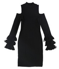 bar III Womens Cold Shoulder Sweater Dress, Black, X-Small