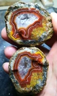 1Pair Rare China Natural Warring States Red Agate Geode Quartz Crystal Slices