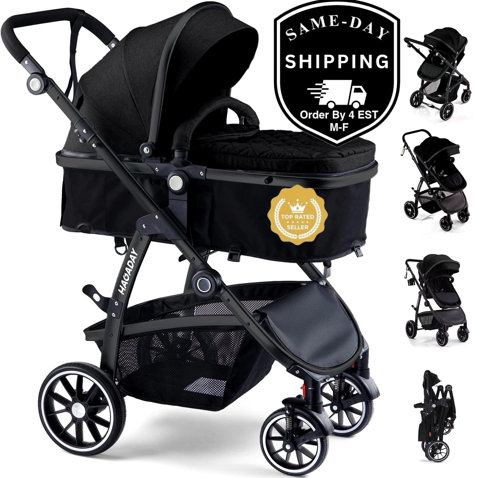 Hagaday Baby Stroller, 2-in-1 Reversible Toddler Seat with Lie-Flat Mode Black
Opens in a new window