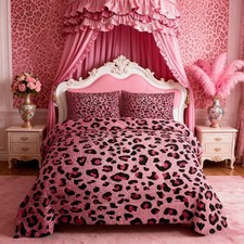 Pink Leopard Print Comforter Set Queen Size 3pcs with 2 Pillowcases