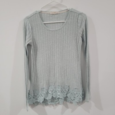 Y2K Rewind Top Womens Size Small Green Ribbed Fitted Floral Lace Trim Fairy