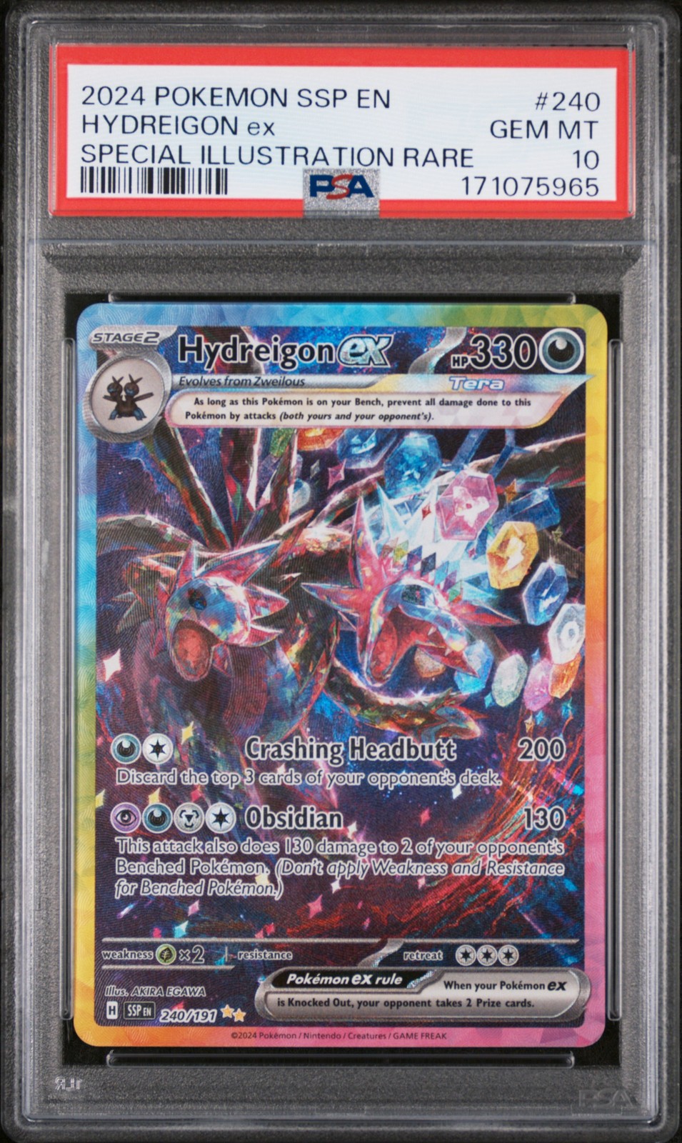 2024 POKEMON SURGING SPARKS SPECIAL ILLUSTRATION RARE #240 HYDREIGON EX PSA 10
