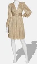 Tommy Hilfiger Women's Beige Metallic-Print Crinkled Fit & Flare Dress Size 12