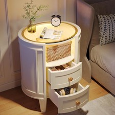 White Oval Nightstand with LED Lighting