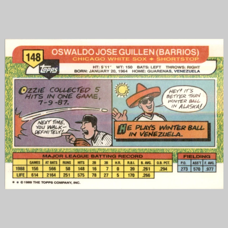 Ozzie Guillen #148 1989 Topps Big Chicago White Sox Baseball Card MLB - Image 2 of 3