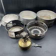 Vintage SVEA 123 Brass Camping Stove & SIGG Tourist Cook Set Untested See Pics