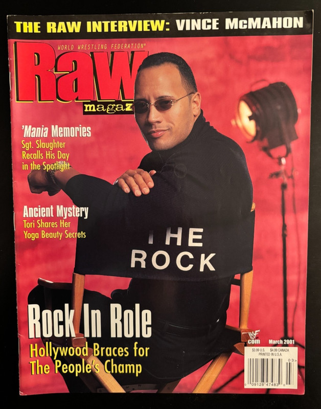 WWF RAW Magazine - March 2001 - Rock In Role!  Poster still attached!