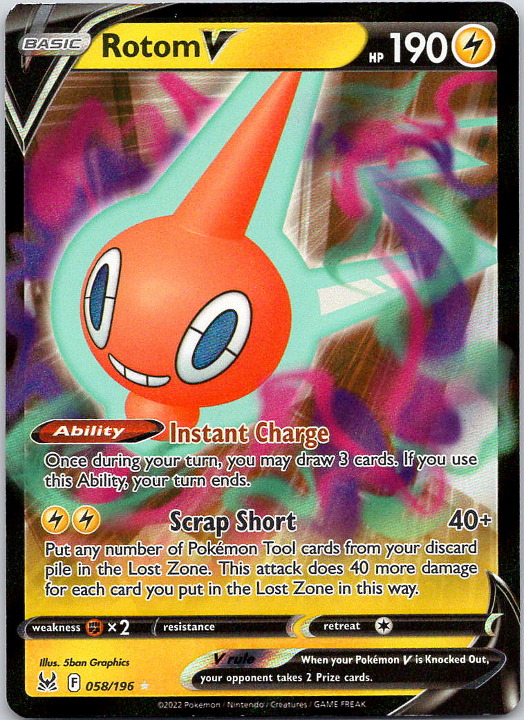 Pokemon Rotom V 58/196 Lost Origin Rare Holo V Holo NM TCG Lightning