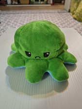 TeeTurtle Reversible Plush Octopus Green and Blue Happy Mad Stuffed Animal toy