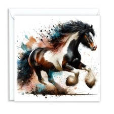 GYPSY COB HORSE WATERCOLOUR SPLASH EFFECT ARTISTIC BLANK GREETING CARD