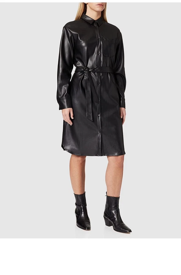 Vestido camisero negro de cuero sintético Tom Tailor para mujer talla 10 hasta la rodilla 36 EUR Foto 2 de 4