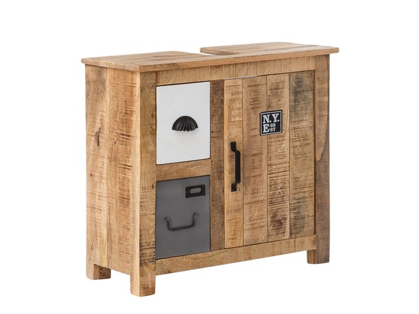 Waschbeckenunterschrank Pune Rustikal Mango Holz Metall Mix BadmöBel Badezimmer-image