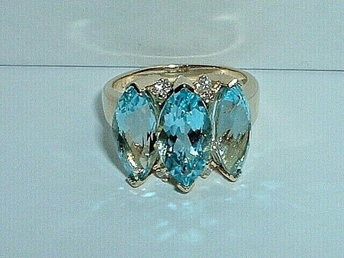 14K GELBGOLD BLAUER TOPAS & DIAMANTRING - Bild 3 von 5
