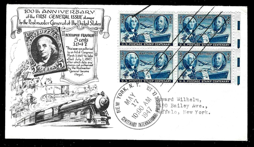 947 3c Stamp (1947) U S POSTAL CENTENARY FDC FROM THE DAY LOWRY CACHETS