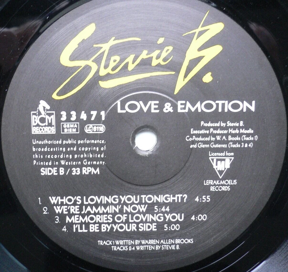 STEVIE B. - LOVE & EMOTION - LP ALBUM - GER 1990 - BCM 33471 - Bild 3 von 4