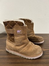 Sorel Rylee Boots Girls Sz 3 Waterproof Winter Suede Fleece Slip-on Brown Gold