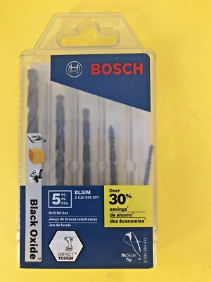 BOSCH  # BL5IM   5 PIECE SET OF HEX SHANK DRILL BITS  3/32'' THRU 1/4'' - N/C SHIP