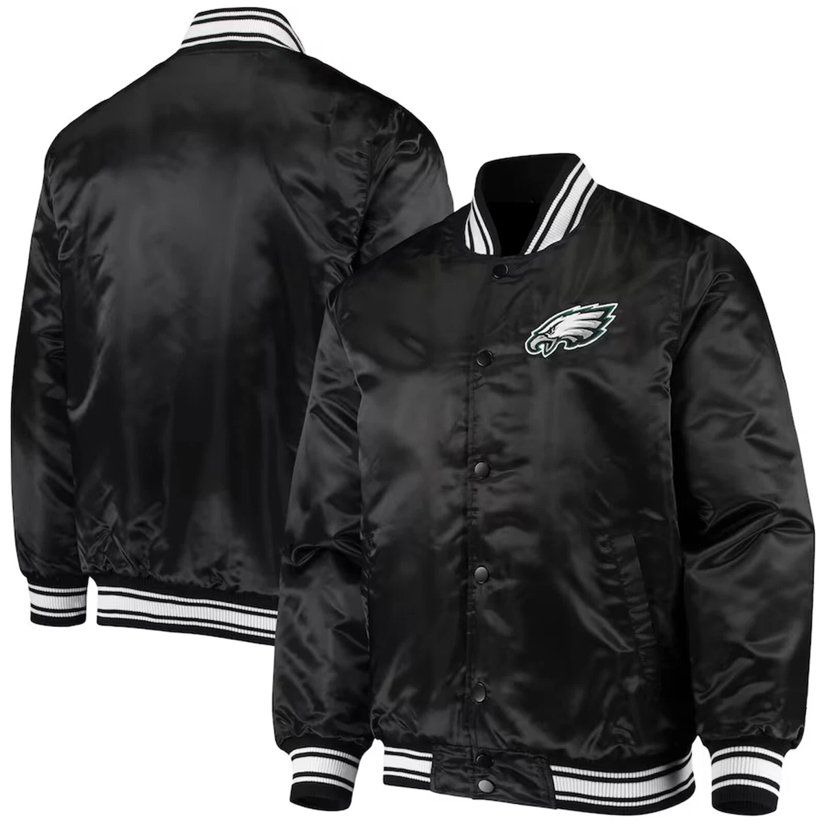 NFL Philadelphia Eagles Black Satin Varsity Jacket Embroidery Logos full-snap | eBay