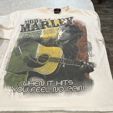 Vintage Bob Marley T-Shirt Sz L White Y2k Rap Reggae Zion Rootswear 2000s READ.