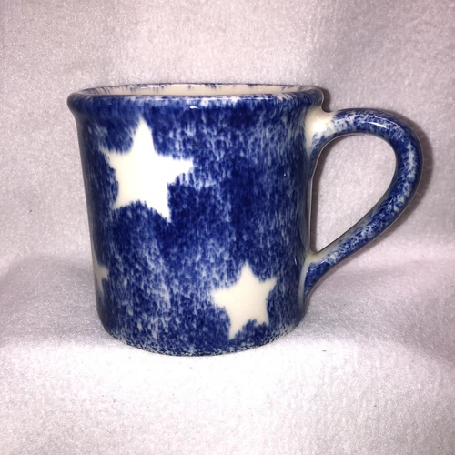 Hartstone Pottery Twilight Mug Blue Sponged Stoneware White Stars Vtg 1982 USA