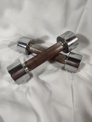 (2) Vintage bfco Chrome 3 lb. Screw On Dumbbells Adjustable Weights 