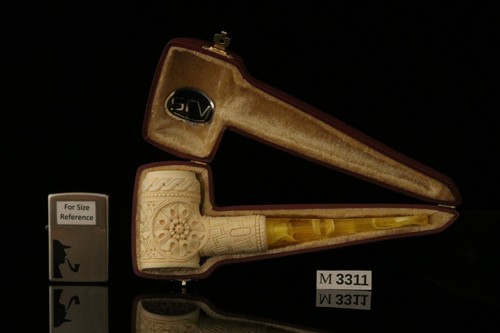 srv - Carved Poker Block Meerschaum Pipe with fitted case M3311 - Picture 5 of 12