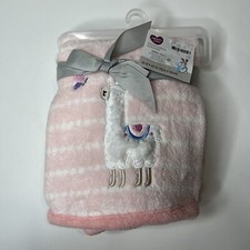 NWT Parents Choice Girls Pink White Llama Alpaca Baby Blanket Security 30 x40