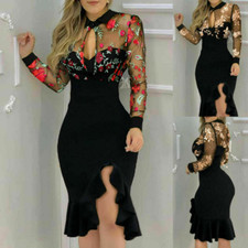 Elegant Women Lady Lace Mesh Bodycon Mini Dress Evening Party Cocktail Ball Gown