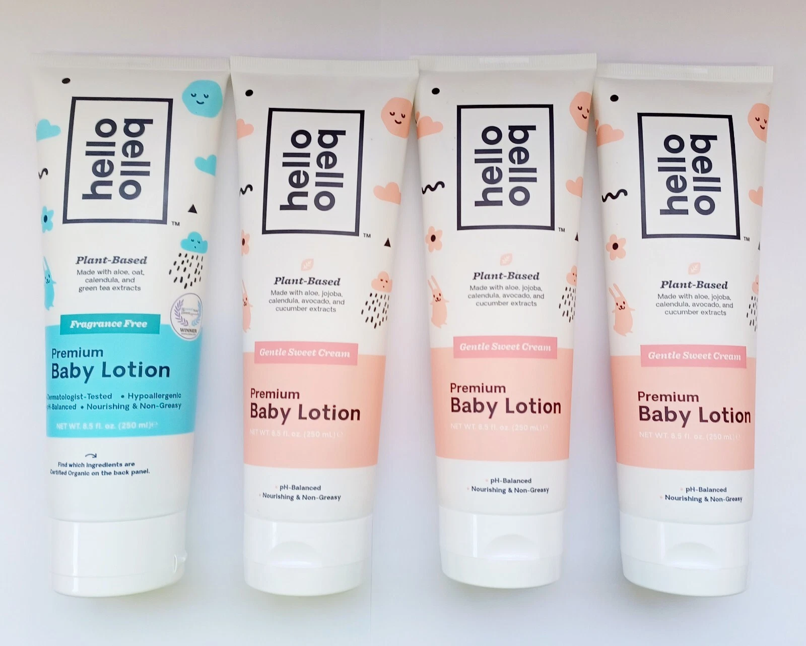 (3) Hello Bello Premium Baby Lotion, Gentle Sweet Cream and (1) fragrance free