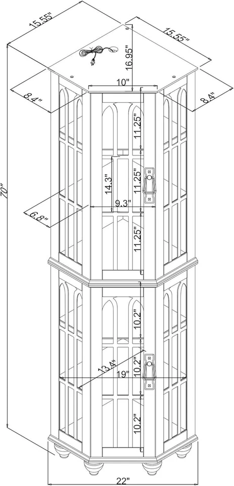 Gabinete de curiosidades esquinero de madera iluminado con respaldo espejado y estantes de vidrio ajustables Foto 3 de 4