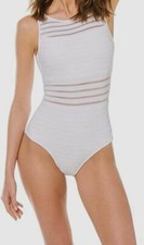  168 JETS Women's White High-Neck Parallels One-Piece Swimwear Size AU 16 US 12